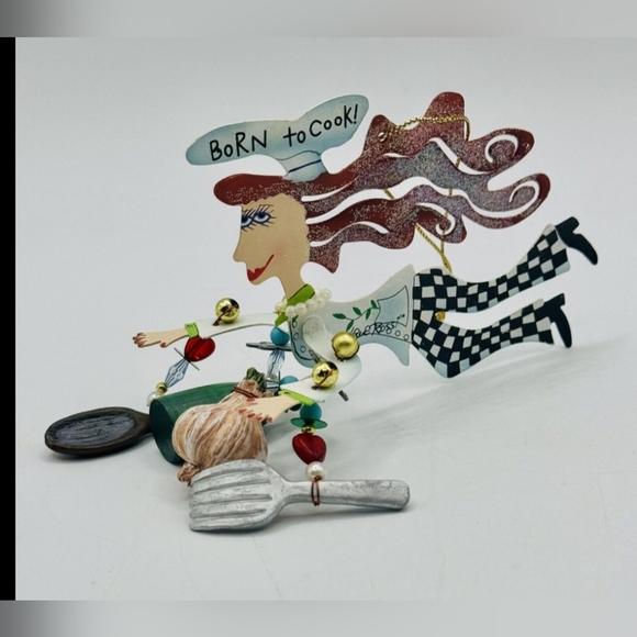 Karen Rossi Fun Metal Art Ornament Dazzling Damselles Lady CHEF Born to Cook - Picture 2 of 7